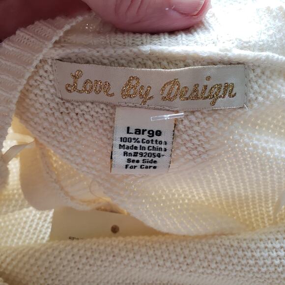 NWT Love by Design Embellished Neckline Split Back Cream Knit Sweater Large - Picture 10 of 12